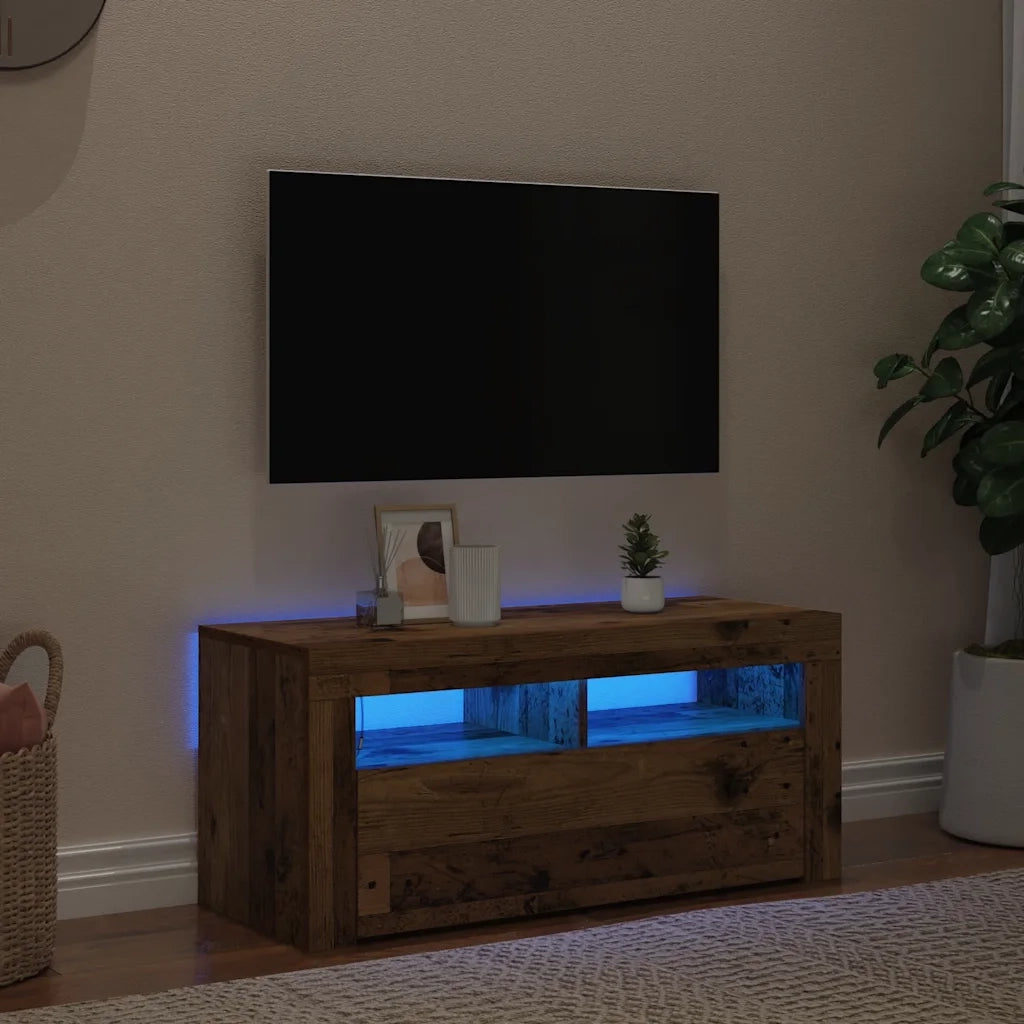 Mobile Porta TV con LED Legno Antico 90x35x40 cm Multistrato 856321