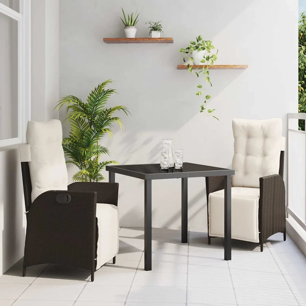 Set da Pranzo per Giardino con cuscino 3 pcs Marrone polyrattan