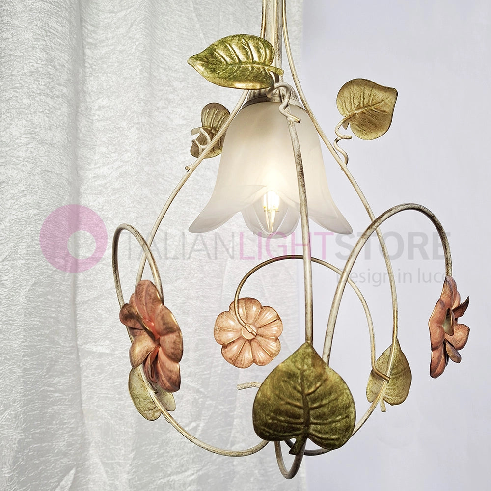 SPRING Sospensione a 1 Luce in Ferro Decorato Stile Floreale