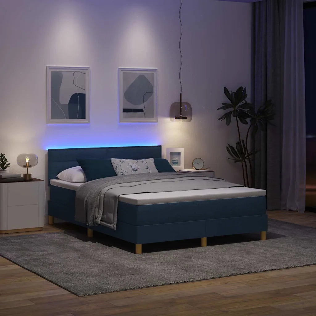Letto a Sorgente LED con cuscino Blu 140 x 190 cm Tessuto 3342365