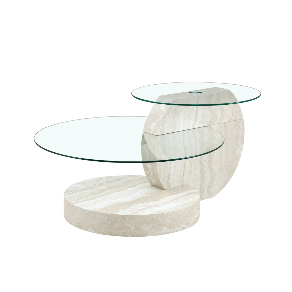 TAVOLINO DA CAFFÈ OVALE 78,5x78,5x24,5 cm GRIGIO CHIARO VETRO E MDF