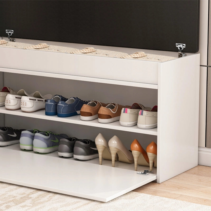 Armadio per scarpe con seduta e ripostiglio grande, 2 ripiani, bianco, apribile, 100 cm