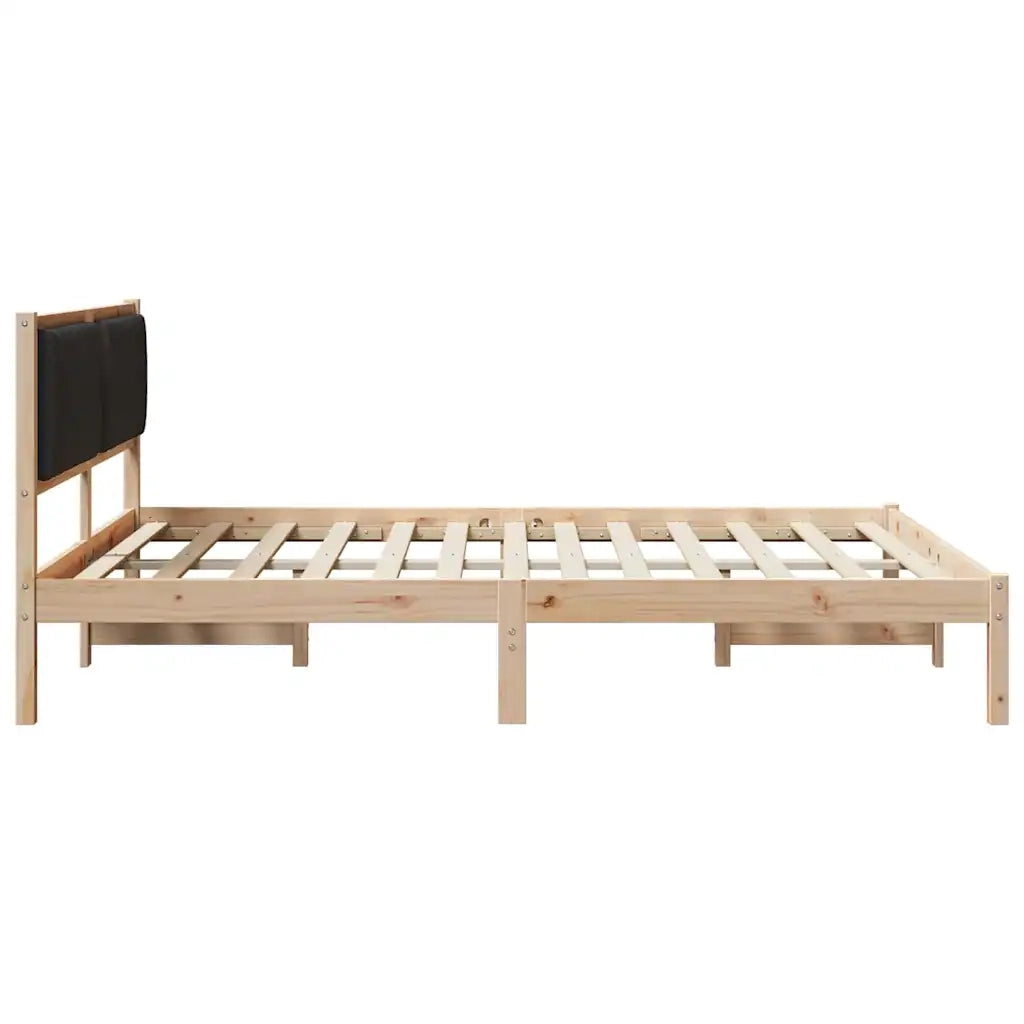 Letto con Testiera Rivestita-Struttura Letto con Testiera Nero 160 x 200 cm Pino massello 953036