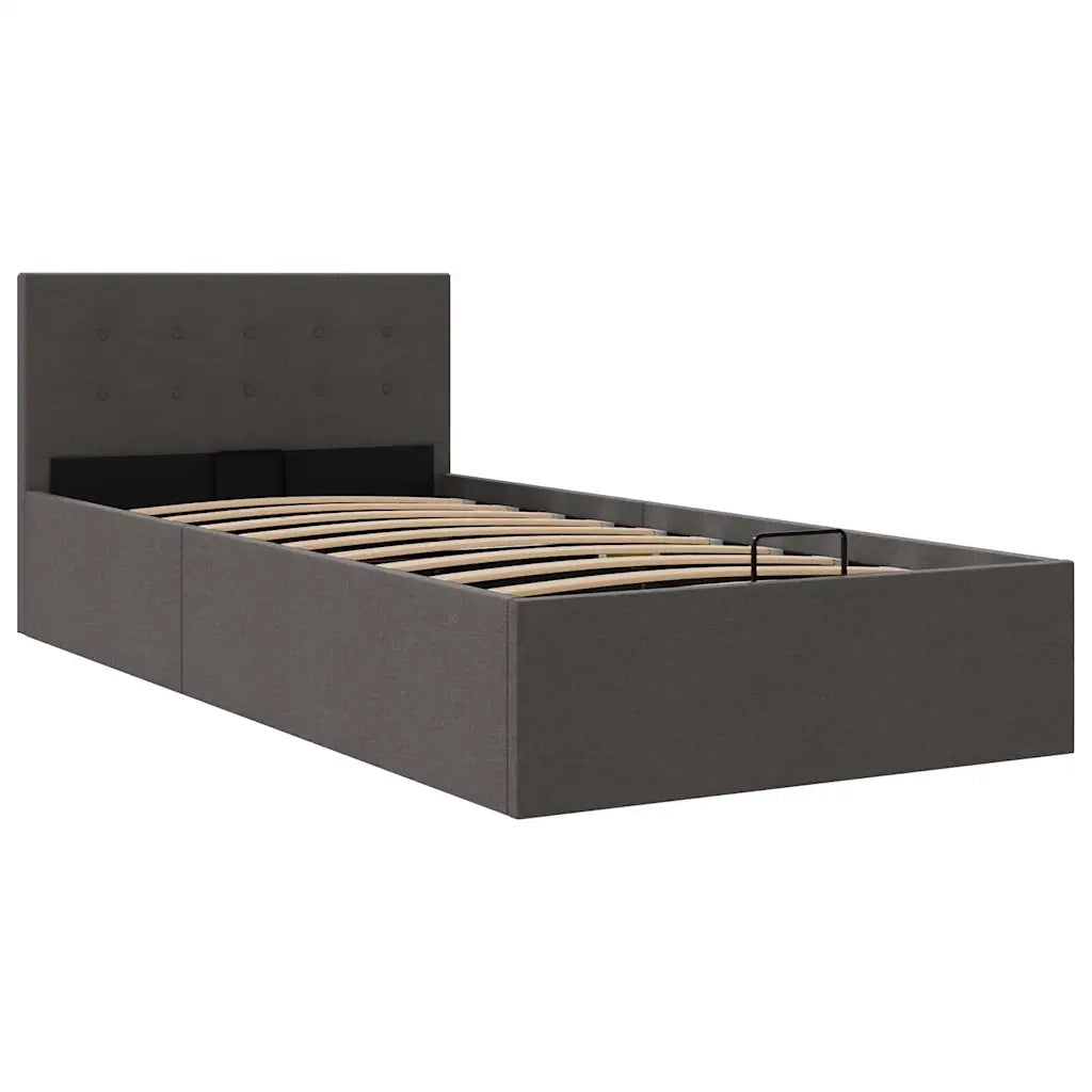 Letto singolo | Letto per adulti | Giroletto Idraulico Contenitore Grigio Scuro Tessuto 90x200cm