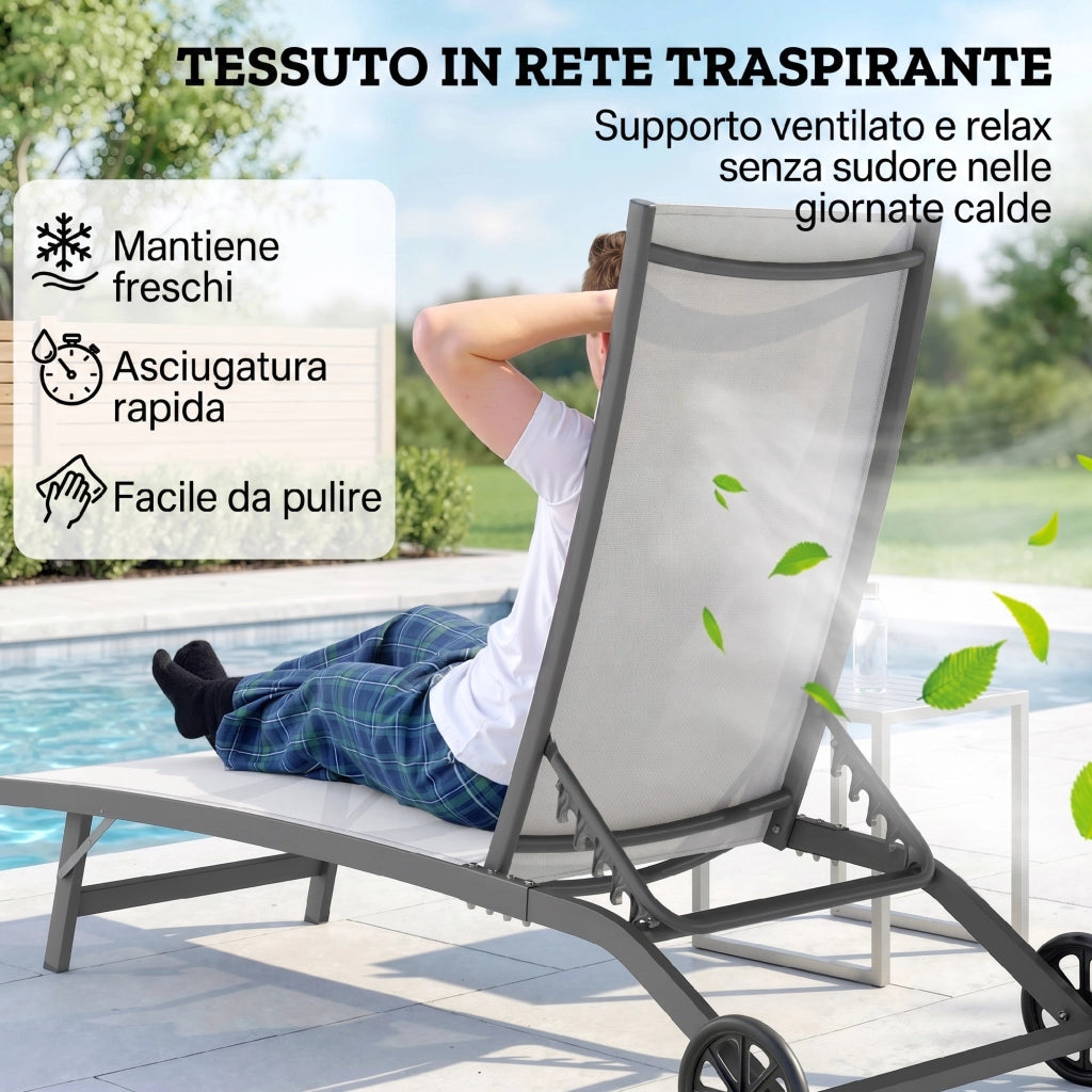 Set 2 Lettini Prendisole Reclinabili ¨C Xylo ¨C Alluminio Tessuto Traspirante Crema 66x165x102 cm