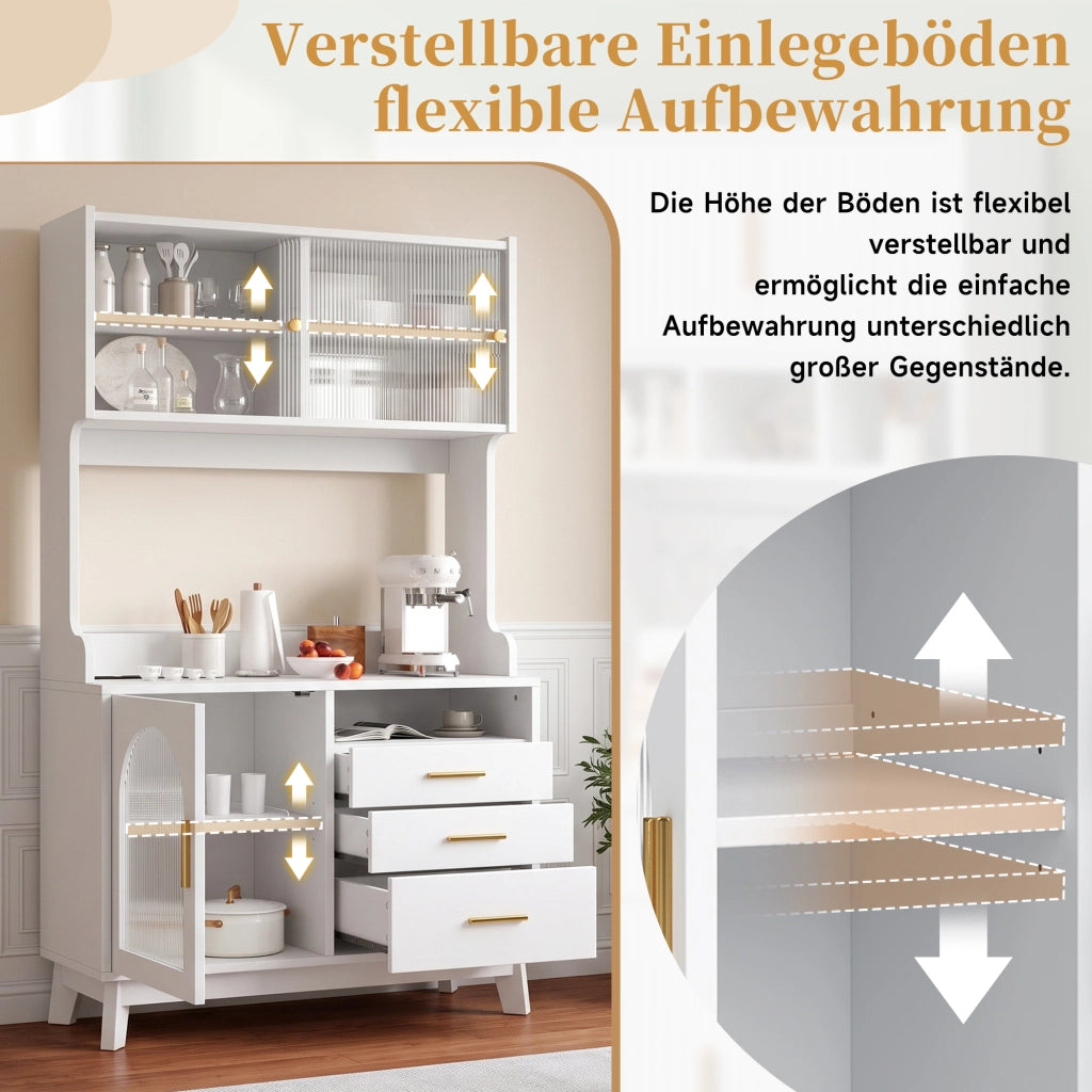 Credenza e madia con 2 prese e porte USB-A e USB-C, per cucina e sala da pranzo, bianco, 100,5 × 40 × 178 cm