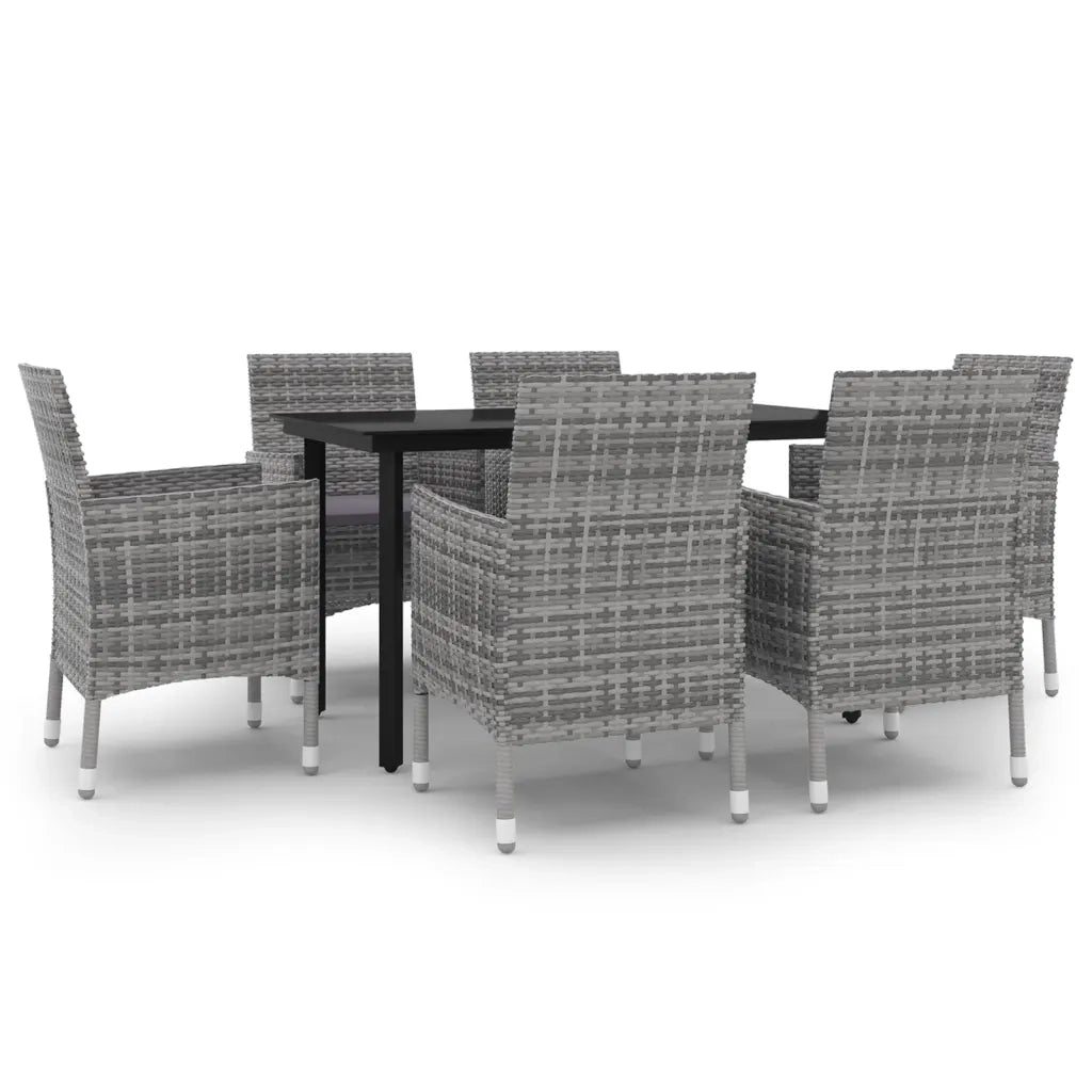 Set da Pranzo da Giardino 7 pz con Cuscini Polyrattan e Vetro 3099694