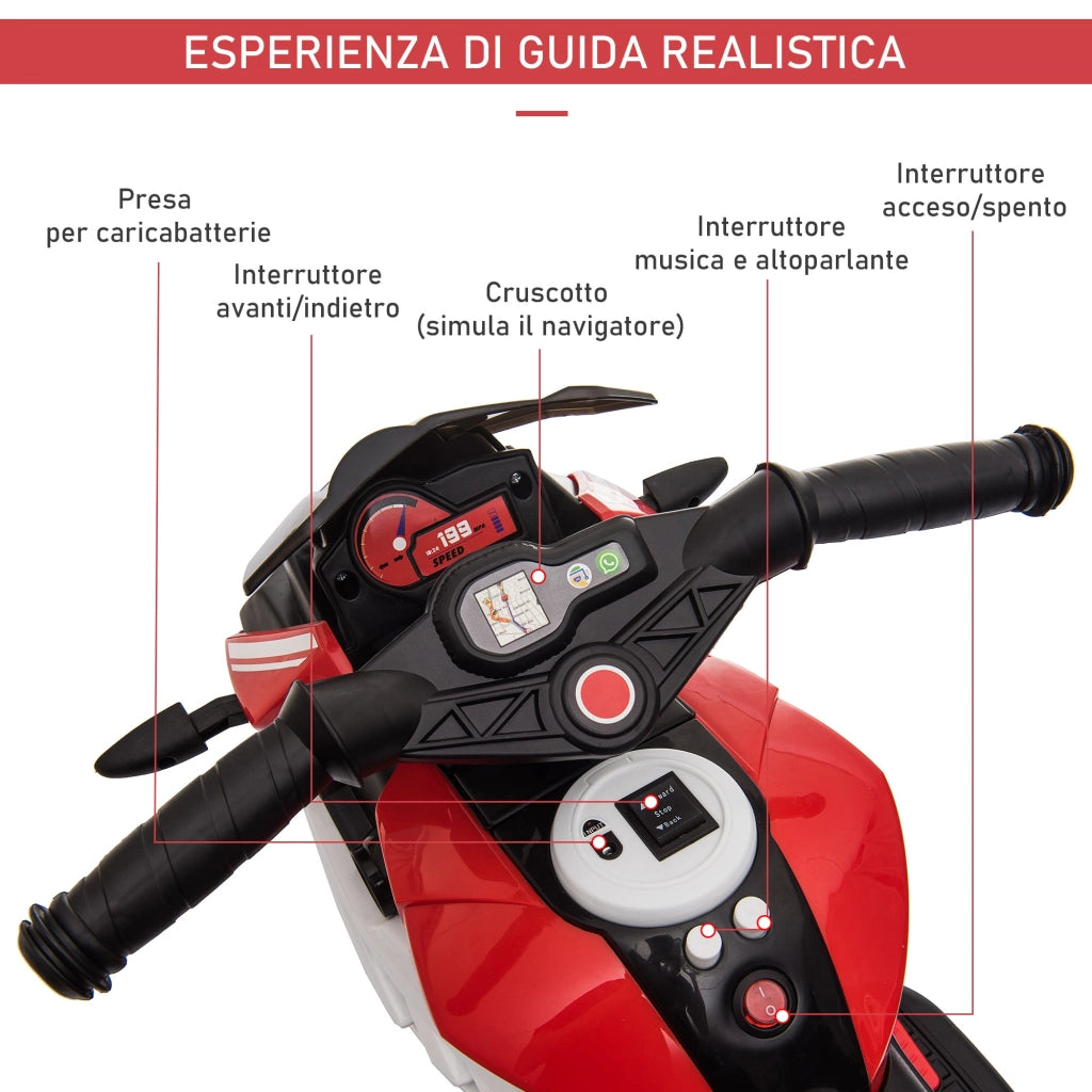 Moto Elettrica per Bambini 6V  Nera e Rossa