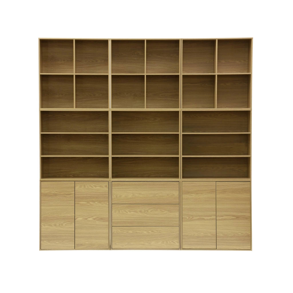 Libreria modulabile decorazione legno 9 elementi, quercia