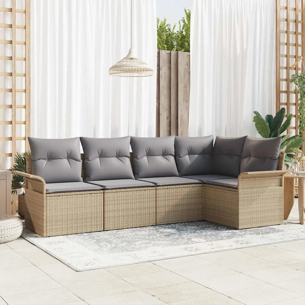 Set Divano da Giardino con cuscino 5 pcs Beige polyrattan