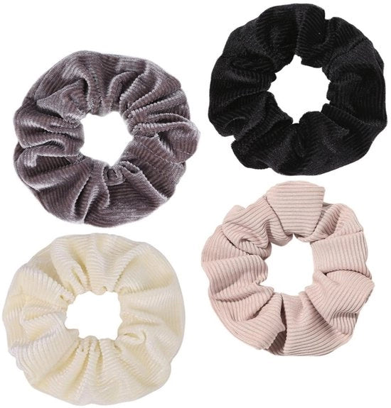 Accessori per capelli decorativi a elastico 4 pezzi - Scrunchie a corduroy - Unico design - Capselli eleganti - Accessori per capelli elastici