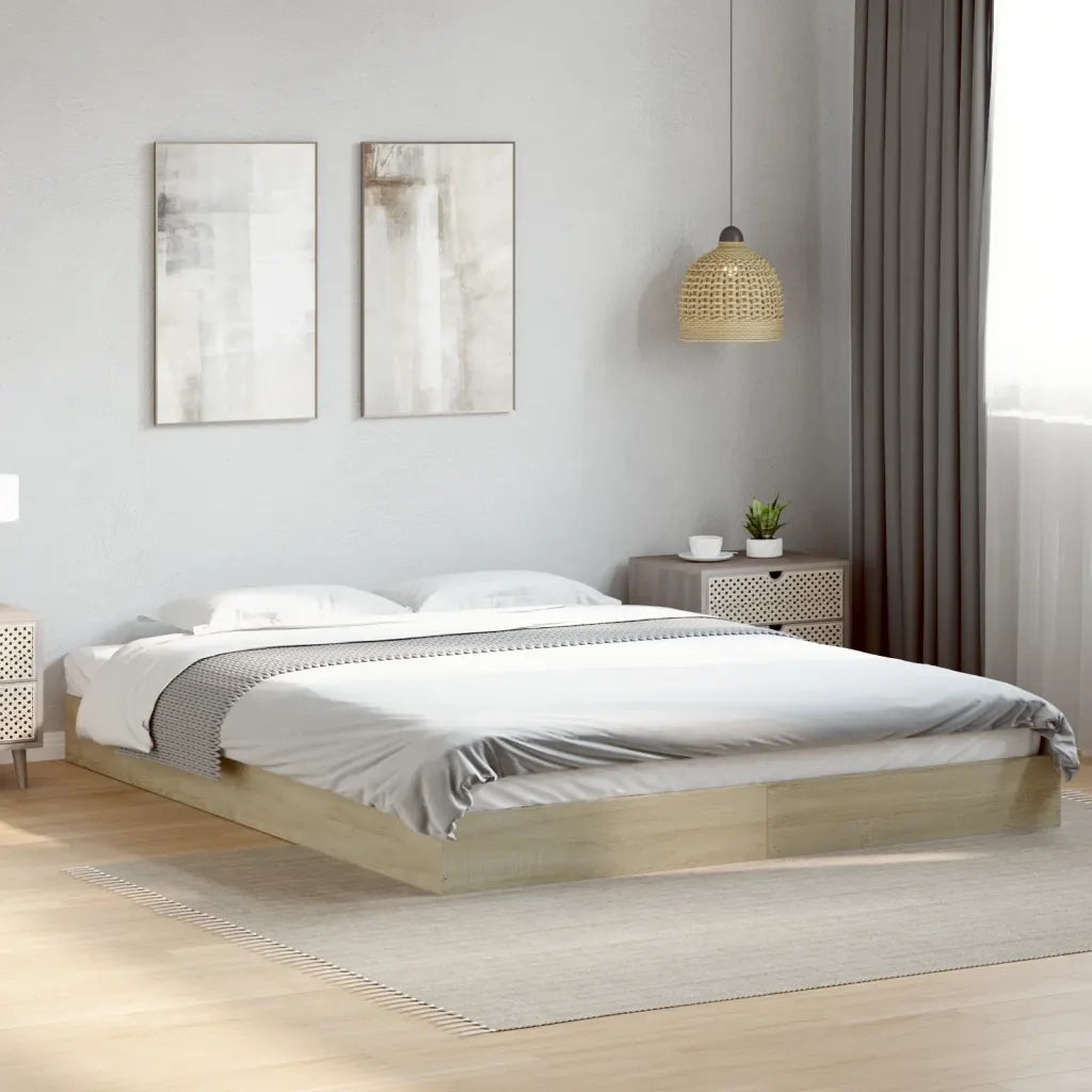 Letto matrimoniale | Letto per adulti | Giroletto senza Materasso Rovere Sonoma 160x200cm in Truciolato