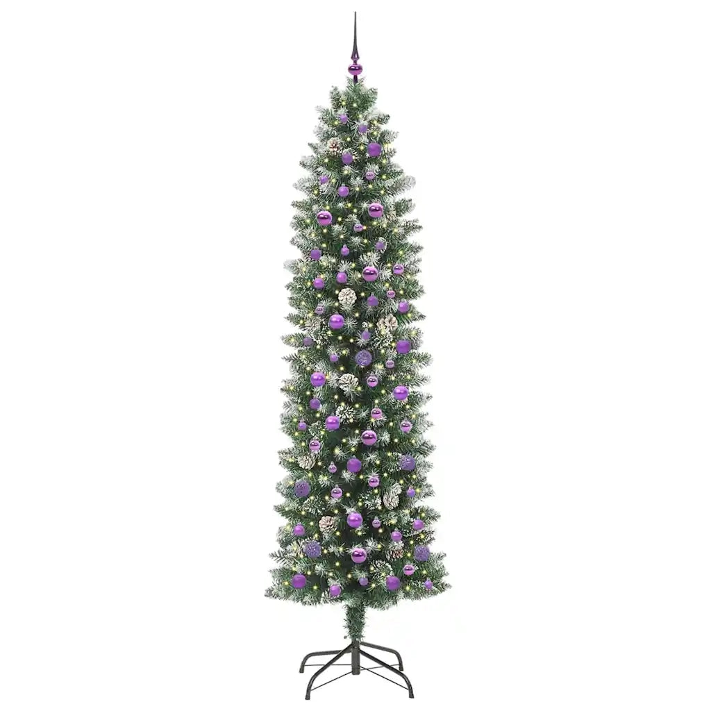 Albero di Natale Artificiale Sottile Verde e Bianco 240 cm 3395323