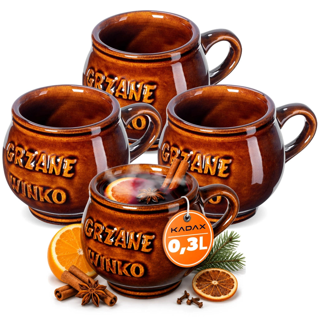 Set di 4 tazze da vin brulé KADAX da 300 ml con manico in gres.