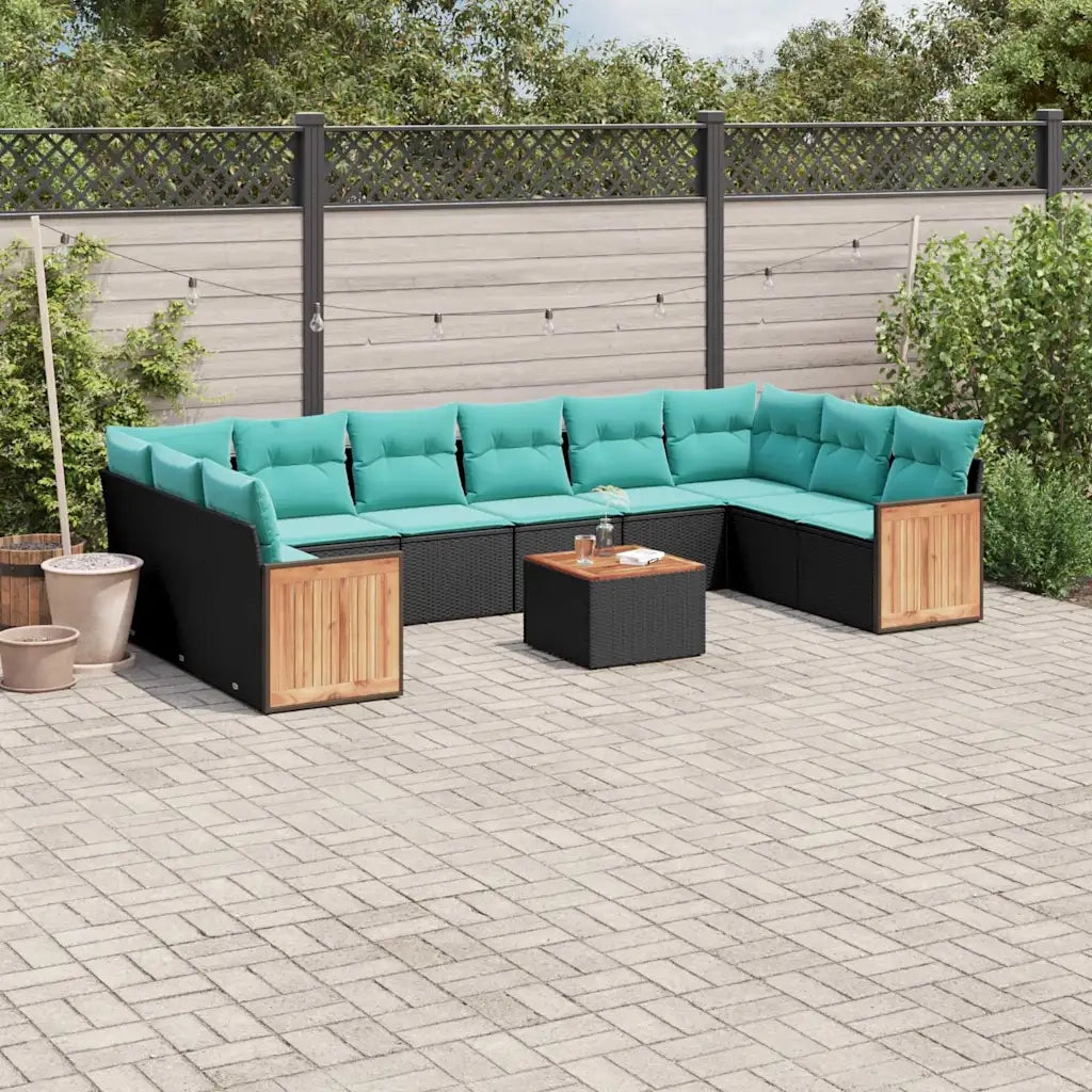 Set Divani da Giardino 11 pz con Cuscini Nero in Polyrattan 3228010