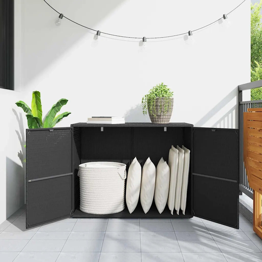 Mobiletto da giardino nero 100x55,5x80 cm in polyrattan 319868