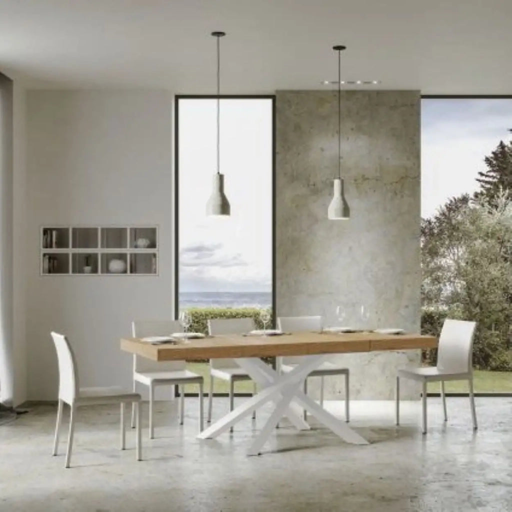 Tavolo allungabile 140/244x90 cm Volantis Premium colore quercia natura gambe bianche