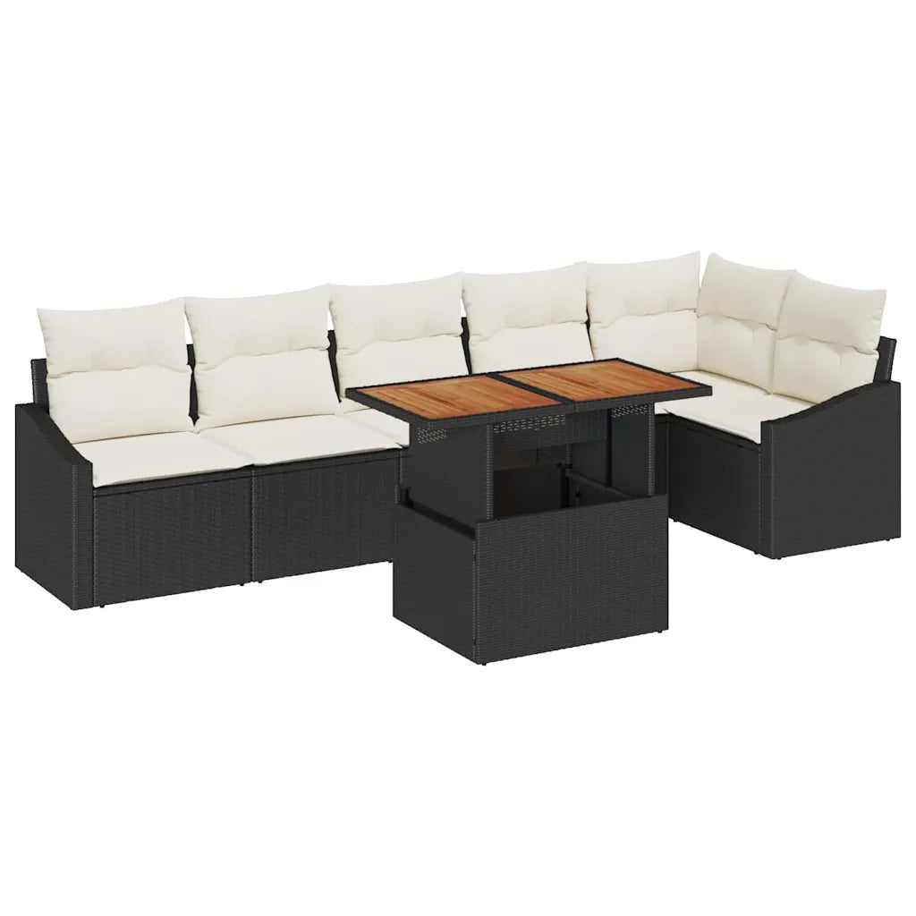 Set Divano da Giardino con archiviazione 7 pcs Nero Poly Rattan