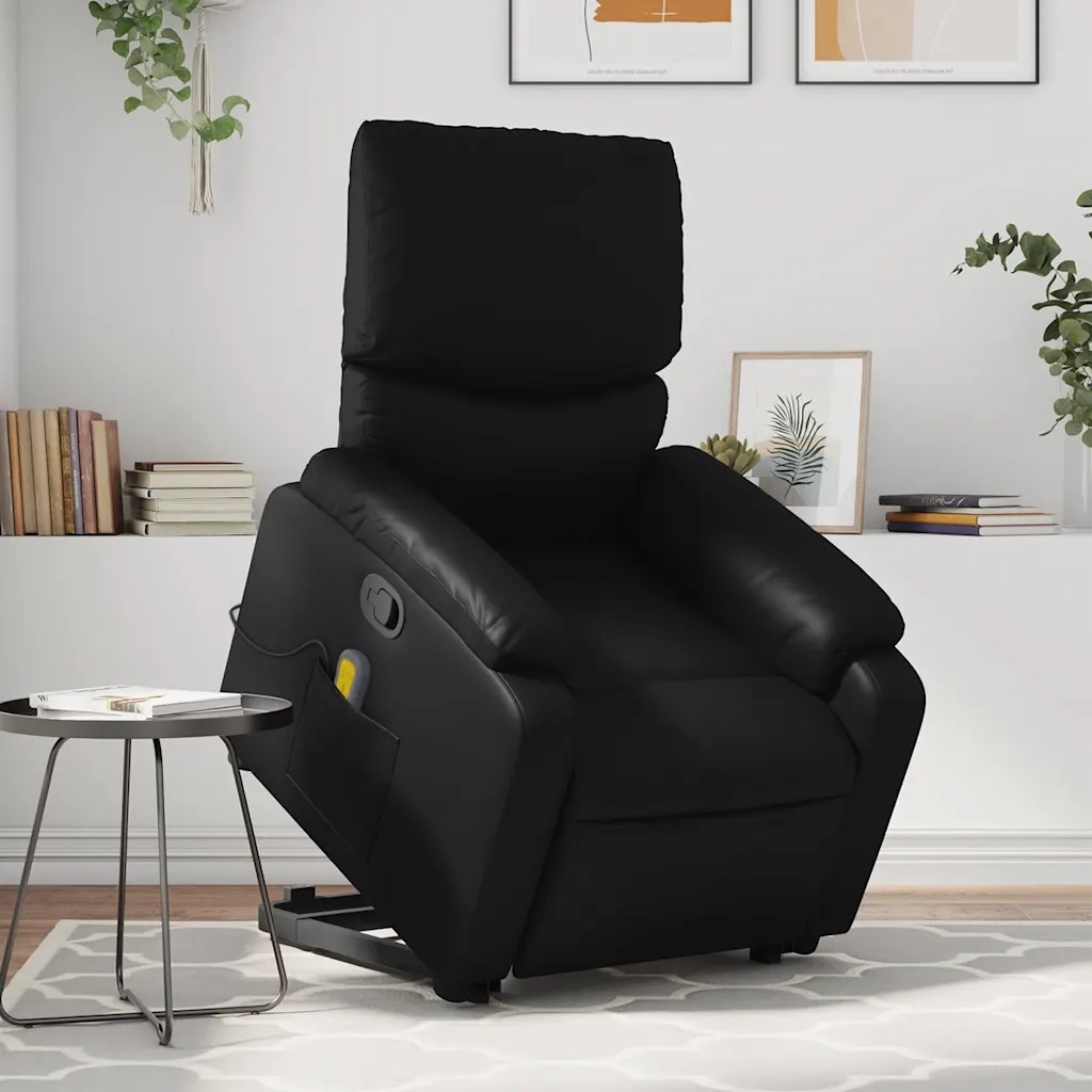 Poltrona | Sedia Relax Alzapersona Reclinabile Massaggio Nero Similpelle
