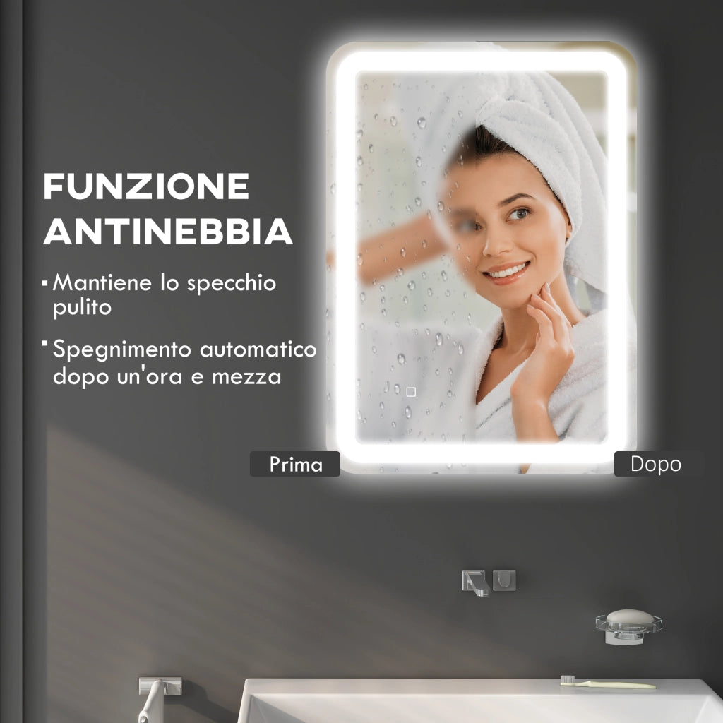 Specchio Bagno LED con Touch, Antiappannamento e 3 Temperature ¨C Xylo ¨C 70x50cm