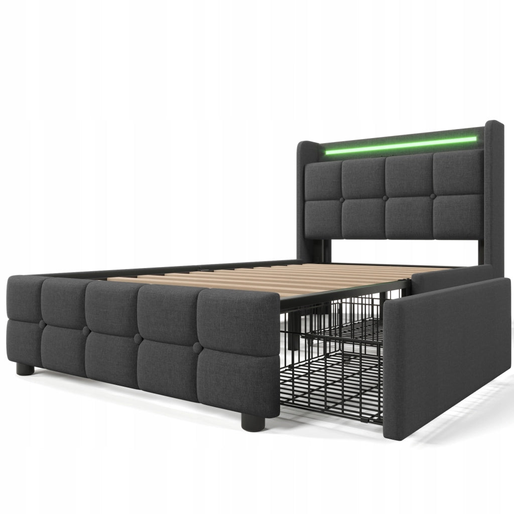 Letto singolo 90x200 - Xylo - Grigio con 2 cassetti e USB