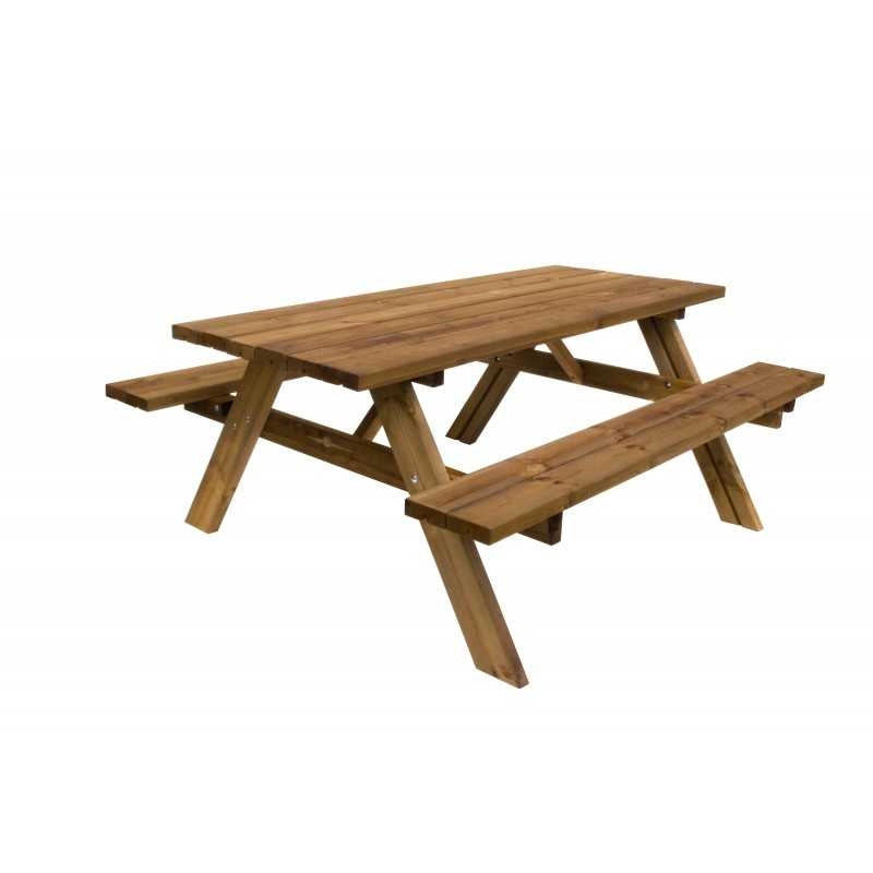 Tavolo picnic in legno con panche integrate, set 6 posti pino impregnato per giardino e terrazzo - Esterni da Vivere
