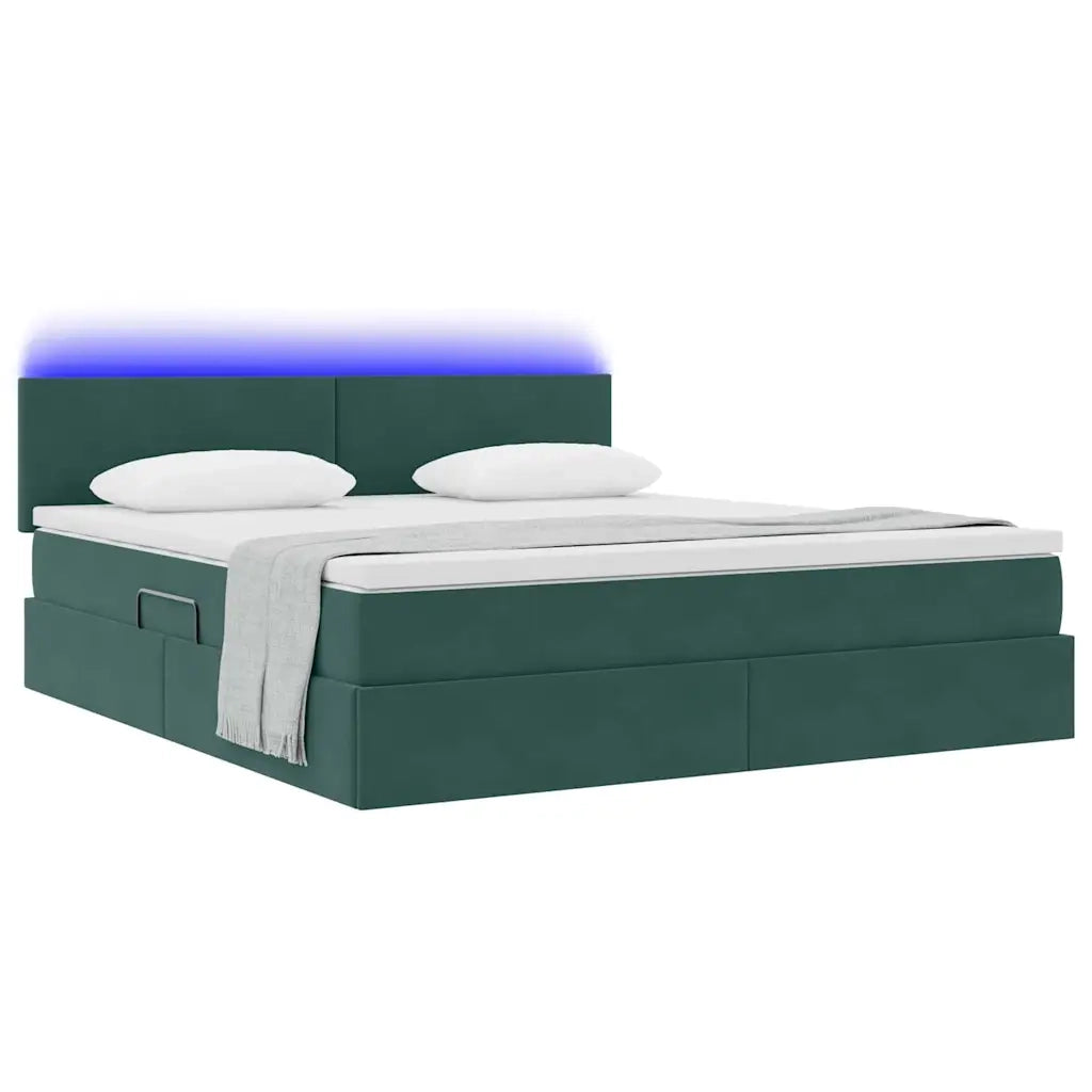 Letto con contenitore e LED Verde Scuro 180 x 200 cm Velluto 3371352