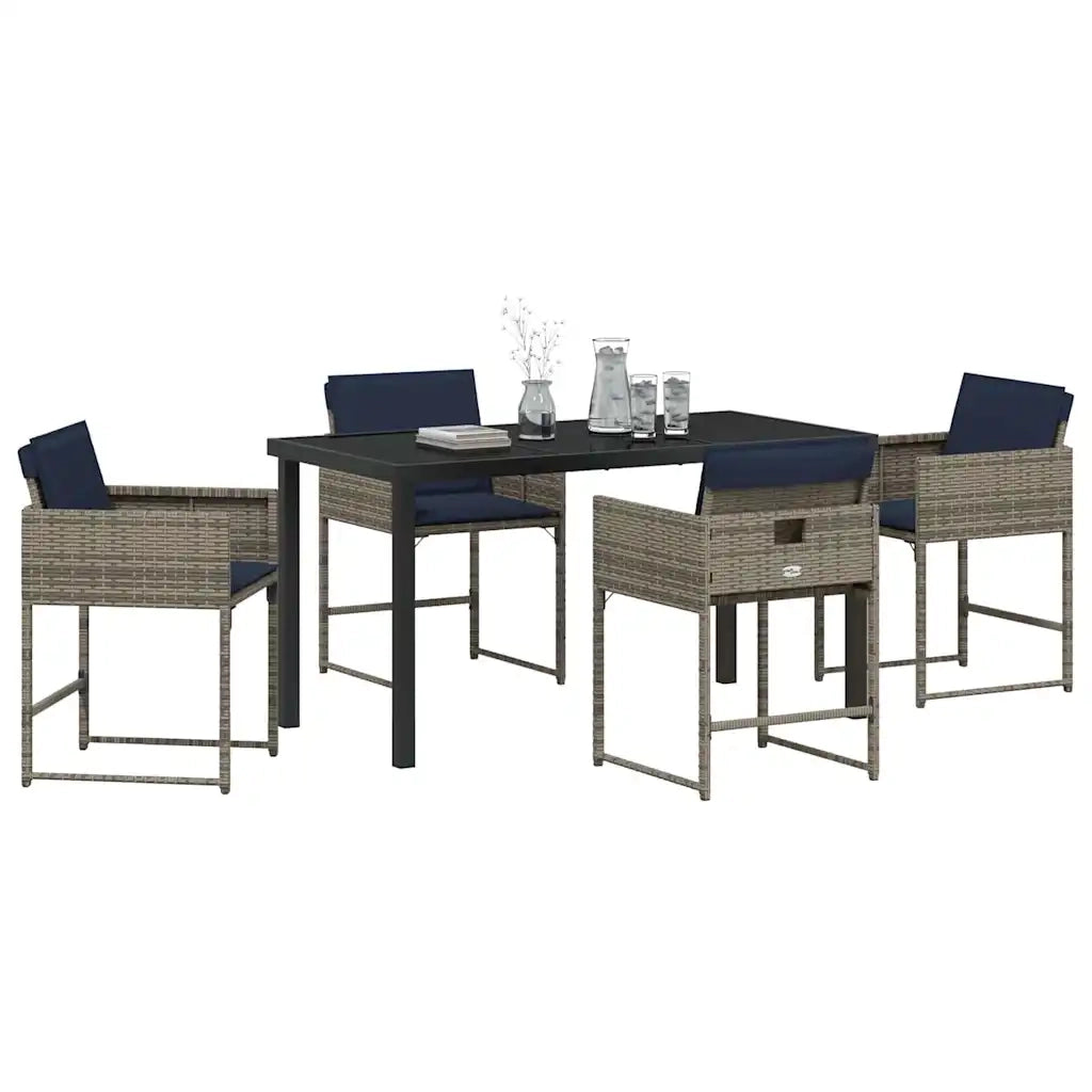 Set da Pranzo per Giardino con cuscino 5 pcs Grigio polyrattan 3380033