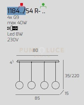 SOSPENSIONE BIANCO 4 LUCI RETTANGOLARE VETRI RAME 1184BI-S4 R-RA