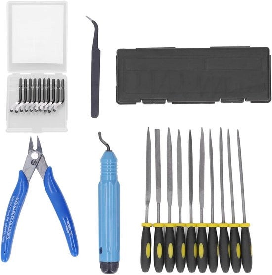 Kit di accessori per stampante 3D - 13 strumenti per taglio e levigatura - 10 viti - pinza - per l'uso con ABS e acciaio inossidabile - per pulizia e finitura
