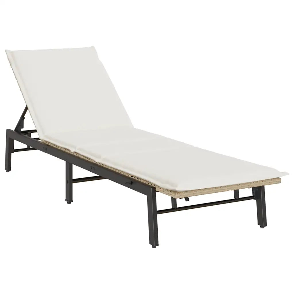 Lettino Prendisole con Cuscini Beige in Polyrattan 4104083