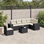 Set Divani da Giardino con Cuscini 7pz Nero Polyrattan