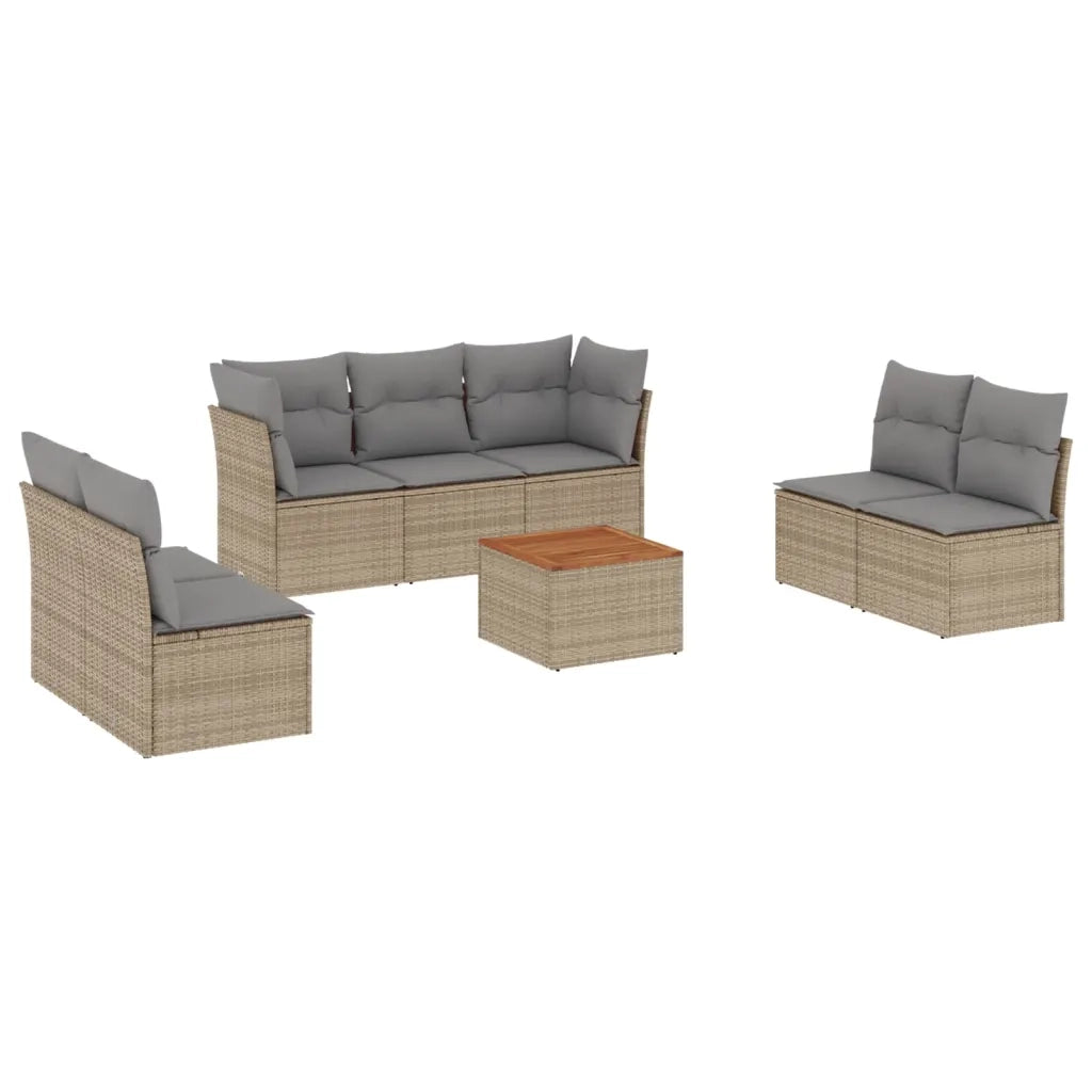 Set Divano da Giardino 8 pz con Cuscini Beige in Polyrattan 3223567