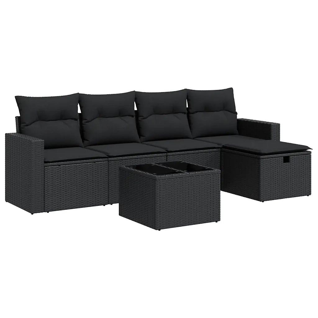Set Divano da Giardino 6 pz con Cuscini Nero in Polyrattan 3325371
