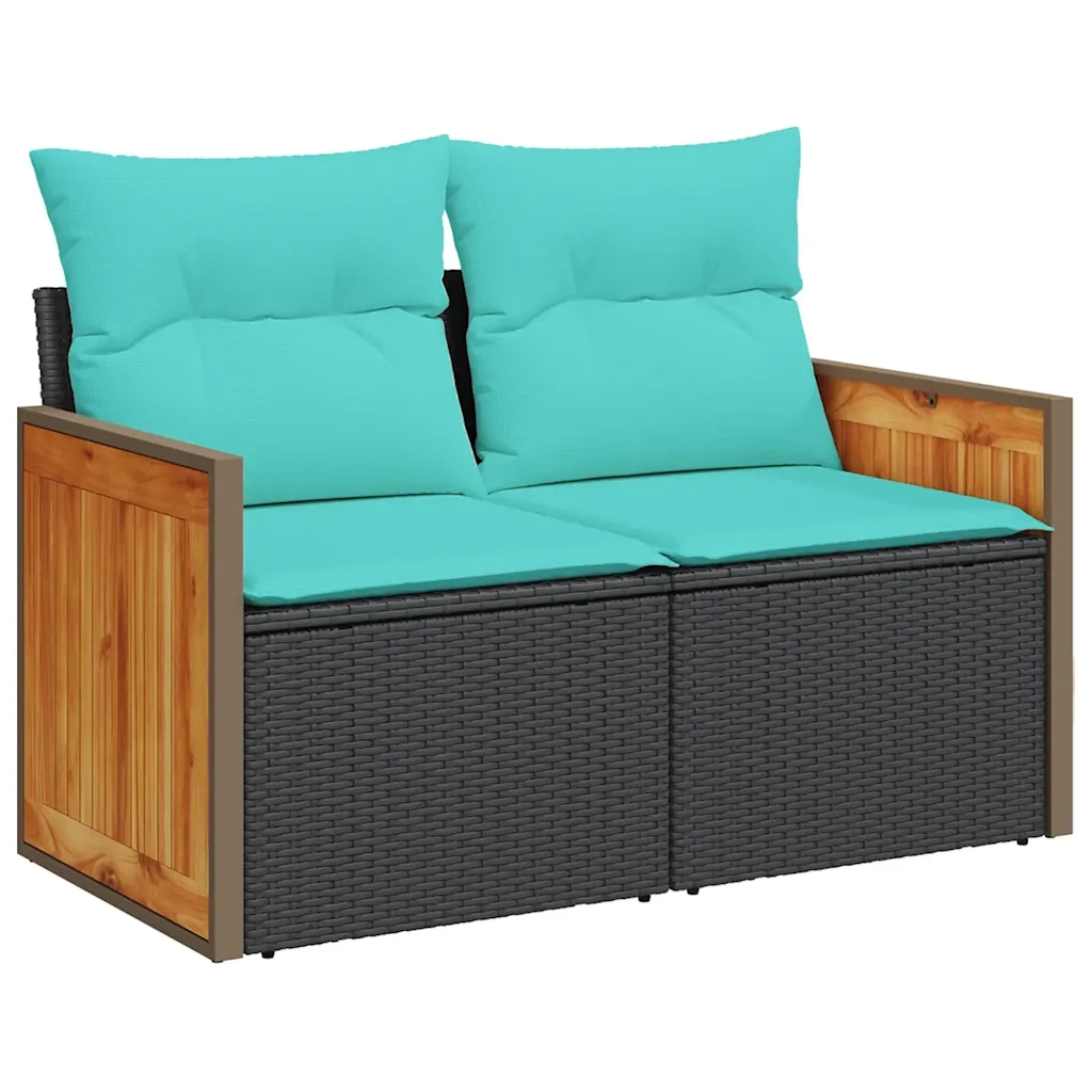Set Divani da Giardino 10 pz con Cuscini Nero in Polyrattan 3227786