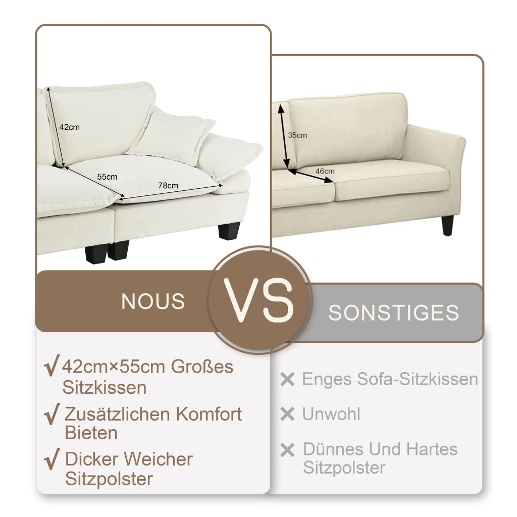 Divano a 2 posti con braccioli curvi in chenille beige 194 × 82 × 90 cm