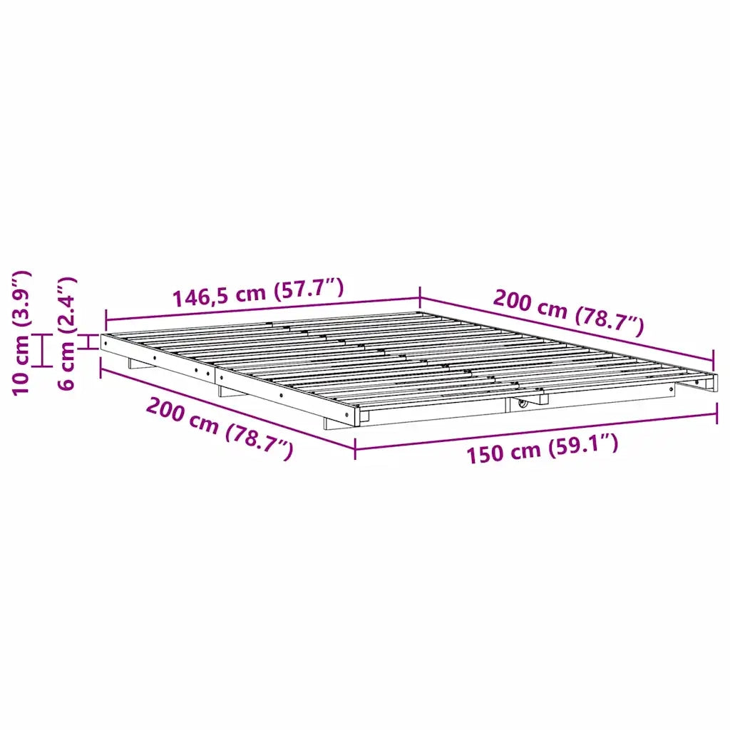 Struttura del letto Marrone 150 x 200 cm Pino massello 873067
