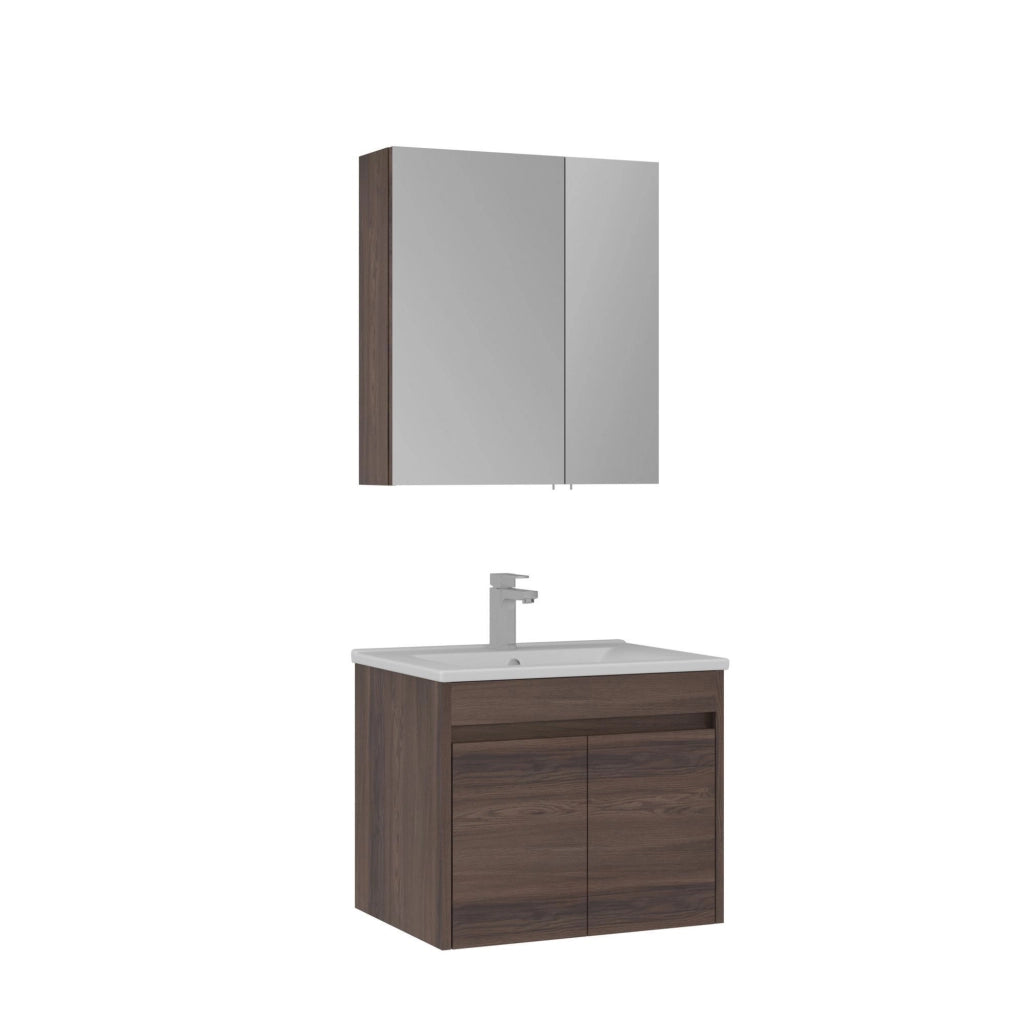 Set mobile lavabo con specchio (2 pezzi) "Side 65 v2" - 65 x 45 x 52 cm - Noce