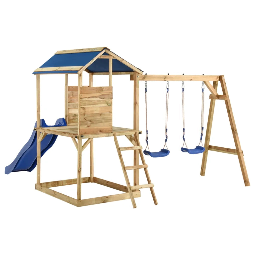 Casetta per Bambini con Altalene e Scaletta in Pino Impregnato cod mxl 51259