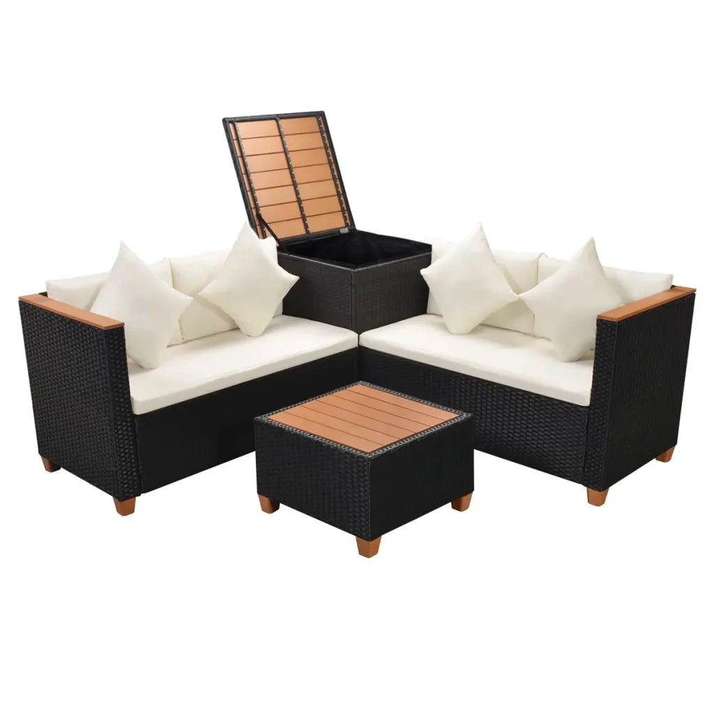 Set Divani da Giardino 4 pz con Cuscini in Polyrattan Nero cod mxl 34803