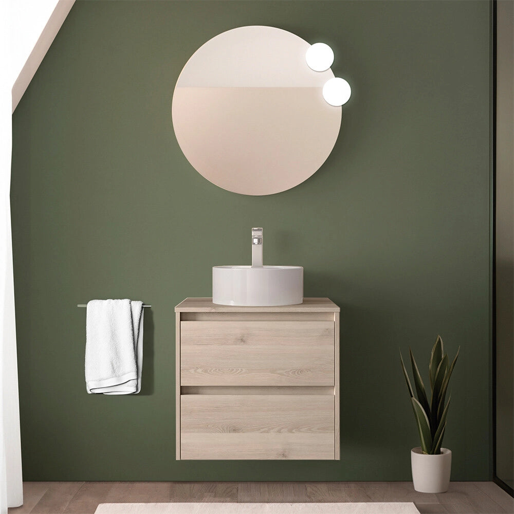 Mobile bagno sospeso 70 cm rovere bali con top per lavabo da appoggio Gaya