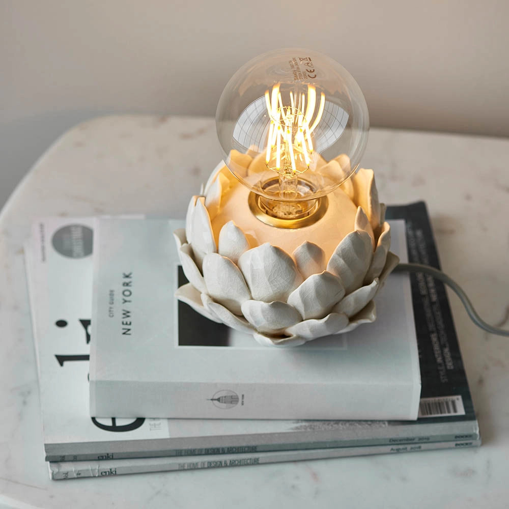 Lampada tavolo Art Déco ceramica bianca Carciofo E27 Endon