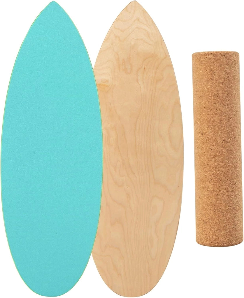 Balance Board in Legno, Tavola di Equilibrio con Rullo e Tappetino per Allenamento Skateboard Hockey Snowboard Surfing, per Esercizi Equilibrio e Tonificazione Core, Portata 227 kg (Blu)