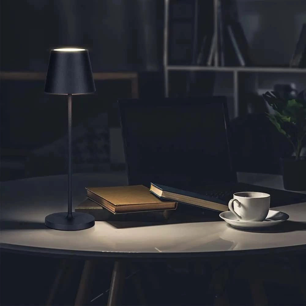 Trade Shop - Lampada Da Tavolo Led Dimmerabile Touch Nera Wireless Luce Bianca Calda 3000k 2w -