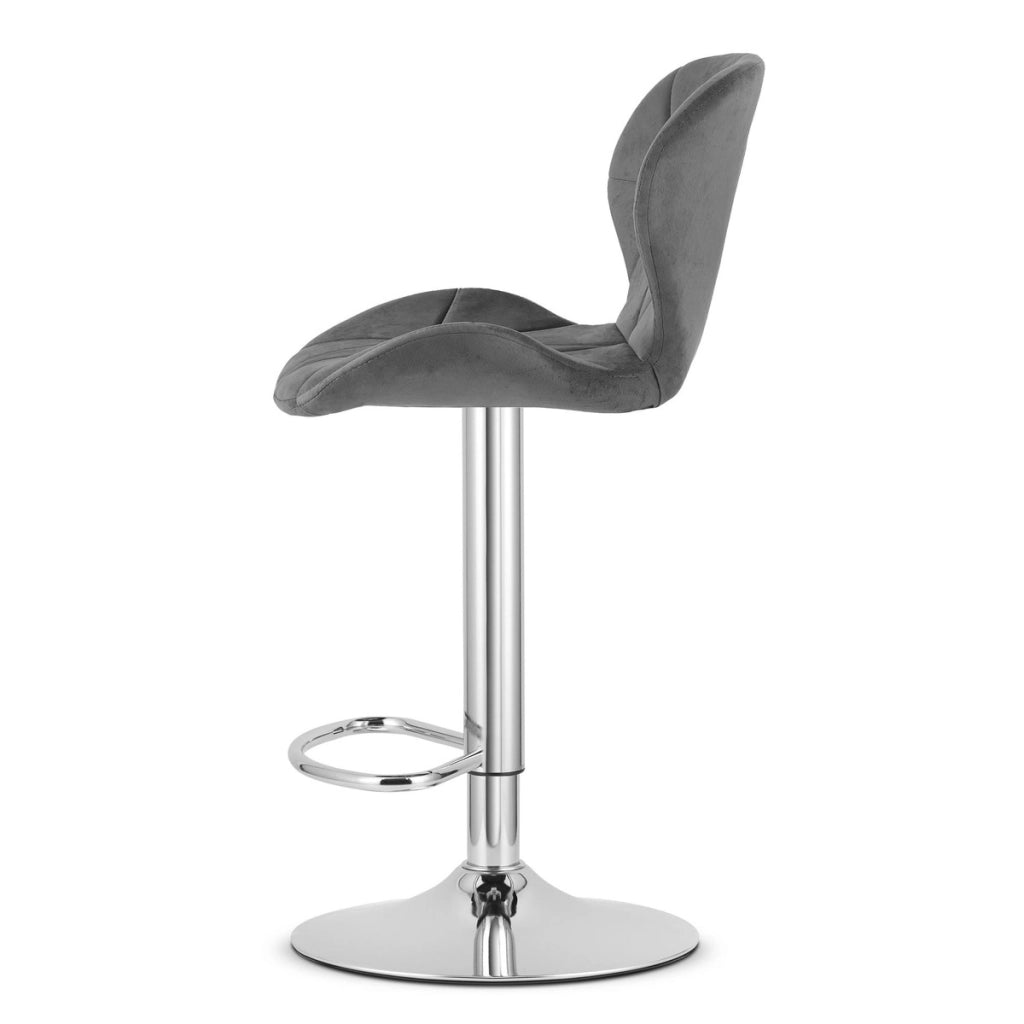Sgabello alto West in velluto grigio con base cromata
