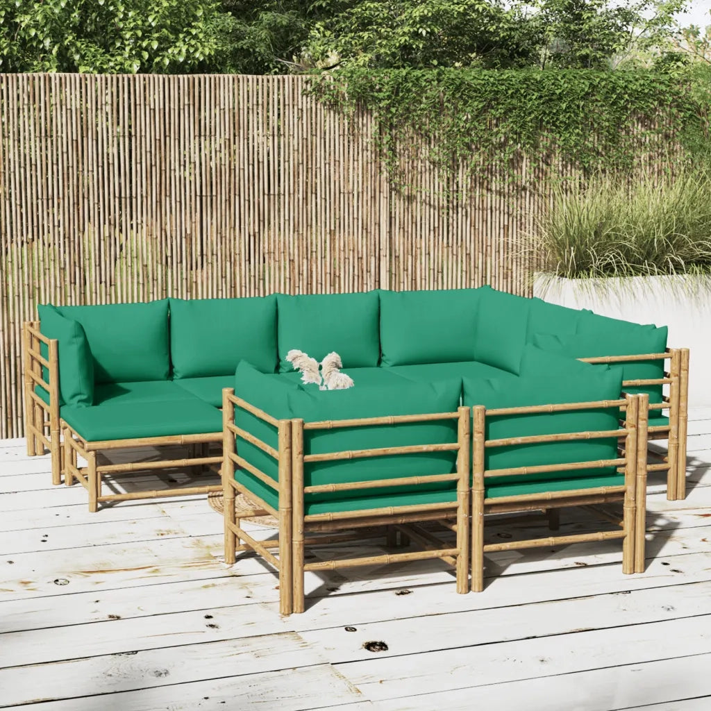 Set Salotto da Giardino 10pz con Cuscini Verdi Bambù 3155160