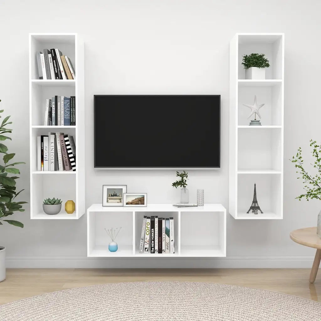 Set Mobili Porta TV 3 pz Bianco in Legno Multistrato 3079754