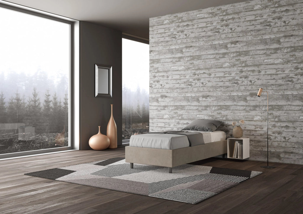 BS COM Letto singolo con rete imbottito 90x210 microfibra sabbia