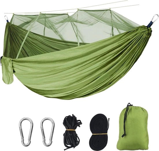 Hangmat luce portatile leggera a doppio e singolo supporto in nylon per 2 persone - per viaggiare fuori, camminare, fare backpacking, picnic, spiaggia, giardino - 102 x 55 pollici