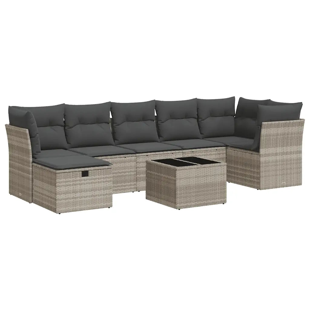 Set Divano da Giardino 8pz con Cuscini Grigio Chiaro Polyrattan 3325318
